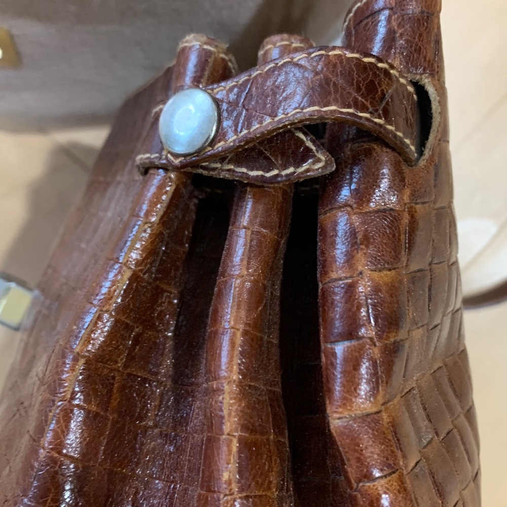 Furla  Croc Embossed leather Shoulder Bag  Chestnut Brown - Picture 6 of 8